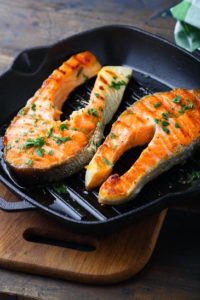 griddle with salmon